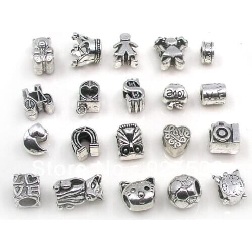 Free shipping 100pcs/lot big hole mix style metal big hole beads fit European bracelet jewelry DIY