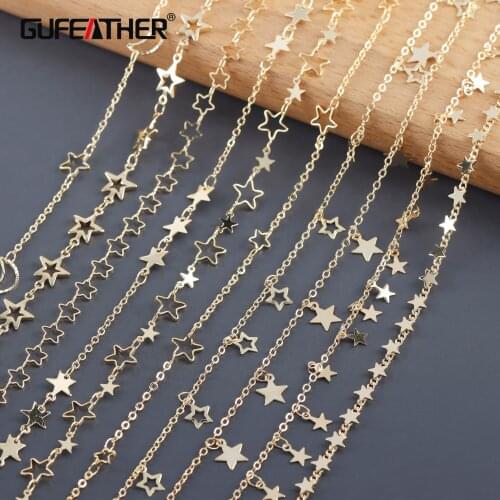 GUFEATHER C231,diy chain,18k gold plated,copper metal,charms,star moon chain,diy bracelet necklace,jewelry making,1m/lot