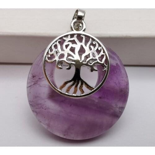 Purple Crystal Stone GEM Circle Tree of life Pendant Woman Jewelry S302