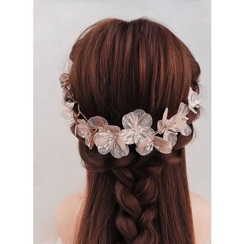 Floralbride Handmade Crystal Rhinestones Pearls Copper Flower Wedding Hair accessories Hair Vine Bridal Headband Women Jewelry