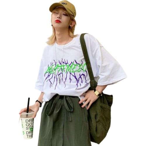 NYOOLO Harajuku Streetwear Goth Letters Print Cotton Short Sleeve Oversized T-Shirt Women Men Clothes Summer Hip Hop Punk Tops