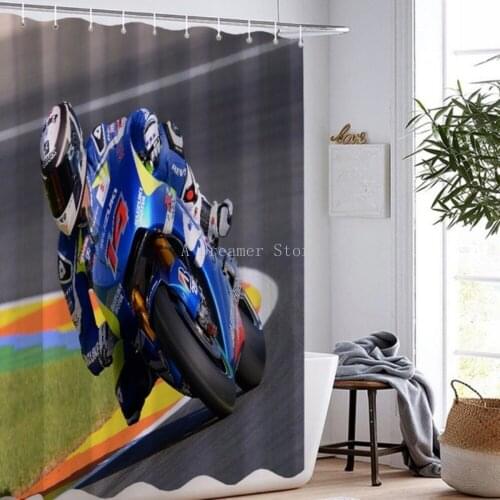 Racing Car Motorcycle Shower Curtain 3D Print Waterproof Aircraft Surf Extreme Sport Boys Shower Curtain Washable Bathroom