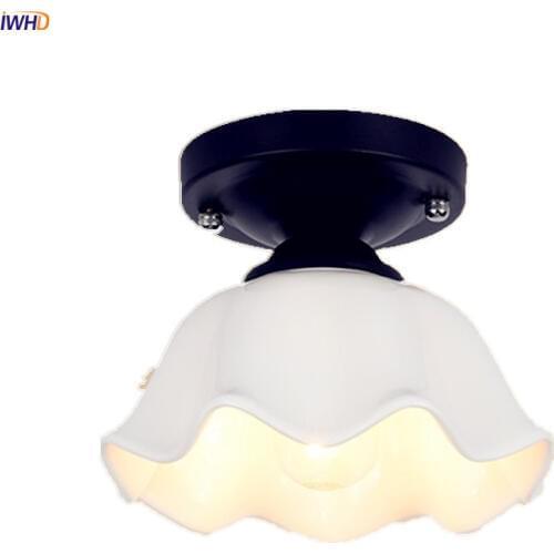 IWHD Korean Vintage Ceiling Lamps Hallway Balcony Porch White Glass LED Ceiling Light Plafondlamp Luminaire Lamparas De Pared