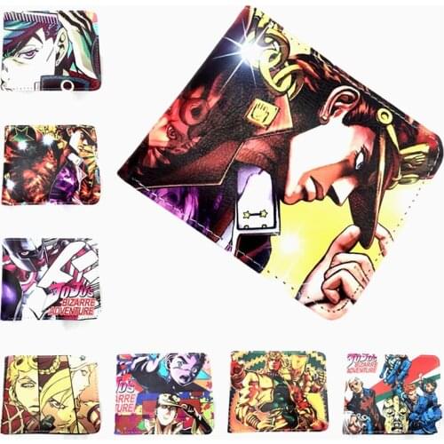 Anime JoJos Bizarre Adventure Kujo Jotaro Wallet Fashion Student Mens PU Leather Coin Purse Cosplay Short Wallets Cosplay Gift