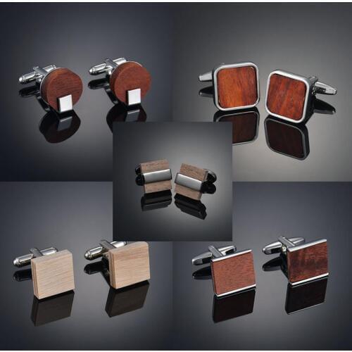 Square wooden Cufflinks for high-end mens French business cuffs, solid wood pattern, French sleeve nails customization