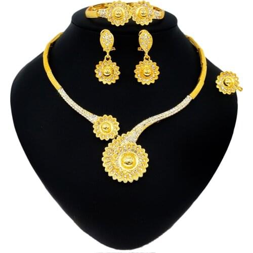 Yulaili Personality Trendy Dubai Gold Jewelry Sets and Shape Choker Necklace Stud Earring Bangle Ring Bridal Wedding Jewelry Set