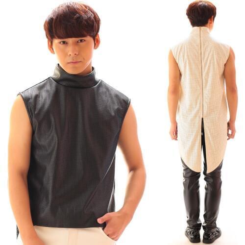 Men Leather Swallowtail For DJ Costume Bar Stage Performance Clothing Black/White Tops Street Wear GoGo Costume BL2061