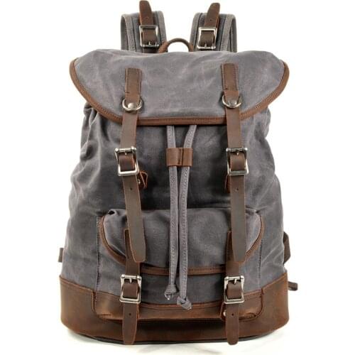 Waxed Canvas Men Backpack 2021 Young Students Travel Bags Camping Packsack Vintage Style Outdoor Laptop Rucksack Large Capacity