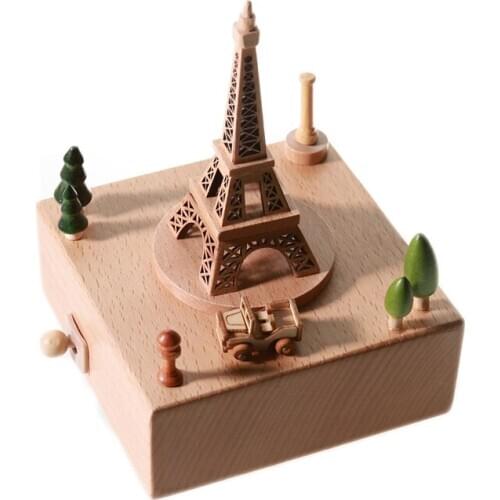 Handmade Solid wood music box Clockwork Caja Musical Home Decoration Birthday gift Speical famous buliding around the world