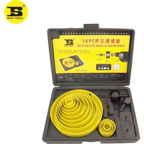 BOSI 16pc Hole Saw Bit Kit Set Holesaw Wood 3/4" To 5"