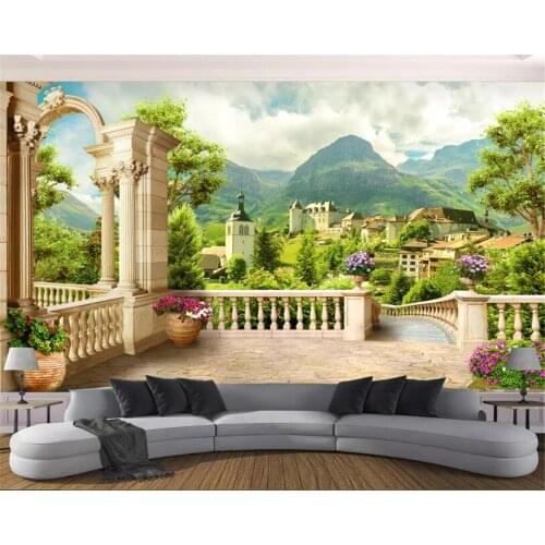 Beibehang Custom 3D Mural Wallpaper European Roman column balcony landscape Nature Photo Wall Cafe Restaurant 3d wallpaper