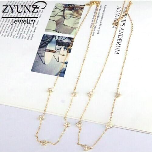4PCS, Clear Crystal Zirconia Heart Star Charm Chain Necklace Simple Choker Gold Color Jewelry