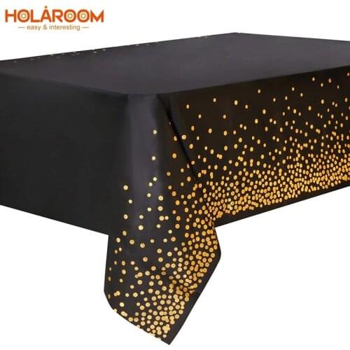 Tablecloth Decoration Supplies Bronzing Black Dots Disposable Table Cover Birthday Wedding Golden Gold Silver Banquet Tablecloth