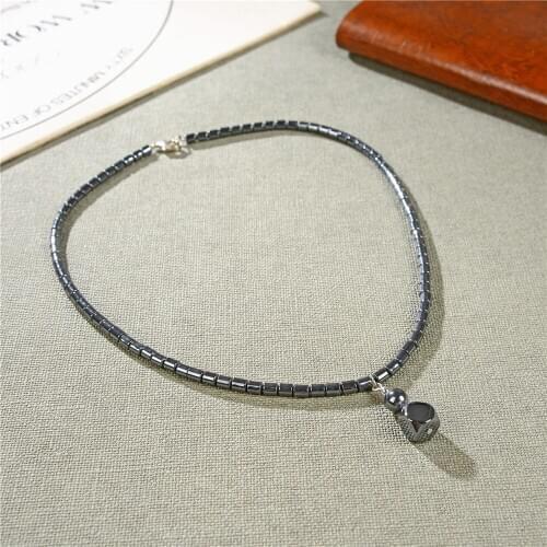 Classic Hematite Jewelry Necklace Natural Stone Spacer Beads Healing Therapy for Men Women Stainless Steel Chain 18inch Y967