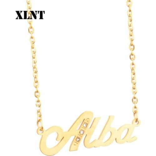 XLNT Alba Name Necklace Letter Necklace For Women Silver Gold Color Necklaces Name Jewelry Best Friends Valentines Day Bijoux