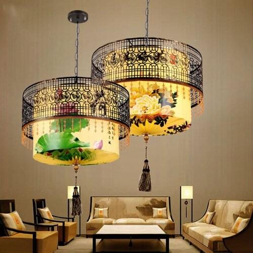 Bedroom Pendant Light Chinese Fabric Lotus Pendant Lamp Dining Room Restaurant Pendant Lighting Fixtures