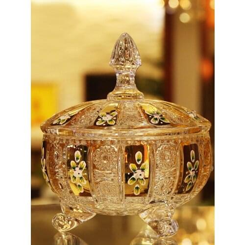 Gold-Plated Craft Crystal Glass Sugar Bowl Dried Fruit Snack Fruit Bowl Candy Box Fruit Bowl with Lid