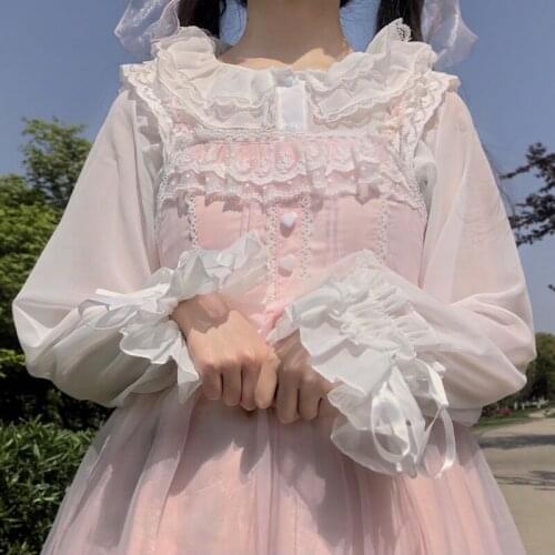 Lolita Clothes For Teens Base Shirt Lace Collar Blouse Peter Pan Collar Blouse Long Sleeve Women Korean Tops Black White Party