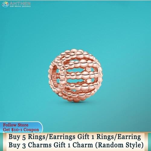 Ahthen S925 Sterling Silver Beads Rose Openwork Charms fit Original Pandora Bracelets for Women Jewelry Making Birthday Gift