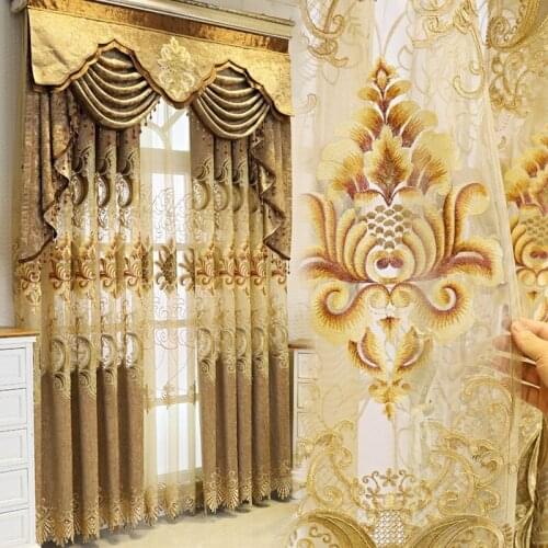 High-end Curtains European Blackout Chenille Embroidered Curtains for Living Room Bedroom Villa Curtain Tulle Valancede Coration