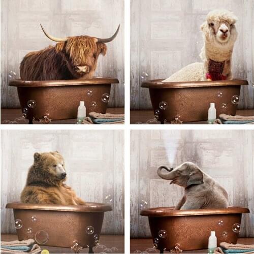 SJDIYDP Bathroom Shower Animals in the Bathtub Full Square Diamond Painting Mosaic DIY Diamond Embroidery Rhinestones Home Decor