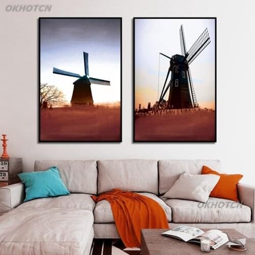 Nordic Rural Landscape Canvas Painting Windmill Beautiful Printing Poster Living Room Bedroom Home Decoration Wall Art Pictures