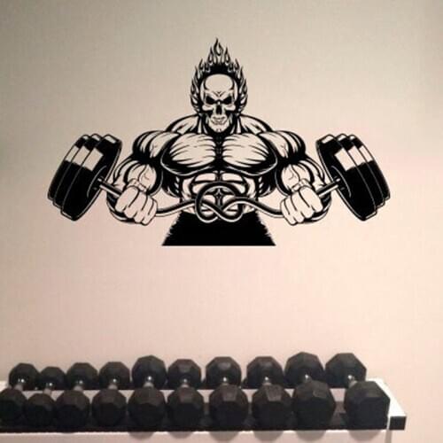 Gym wall sticker Bodybuilder Vinyl Mural Sports Athletic Wall Sticker Boys Teens Room Sporting Decorations Barbell Decor 3648