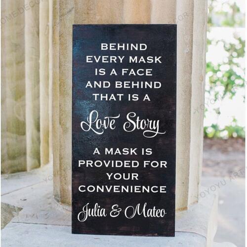 YOYOYU Wedding Mask Welcome Wedding Sign Decal Face Mask for Wedding Guests Vinyl Sticker Personalized Wedding Wallpaper Q09