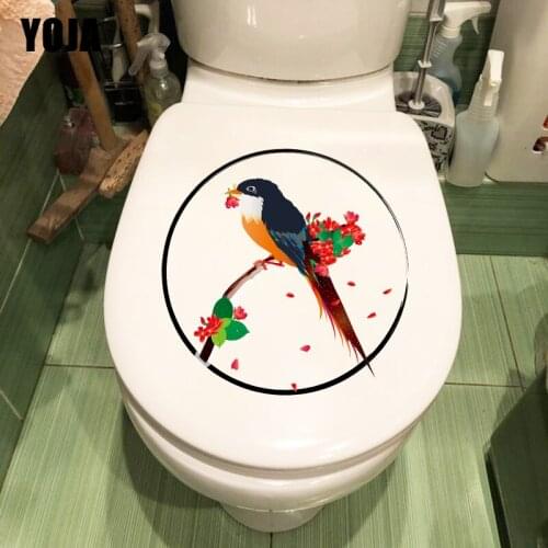 YOJA 21.1X21CM Colorful Bird Love Flower Creative Cartoon Wall Sticker House Decoration Toilet Decal T1-2281