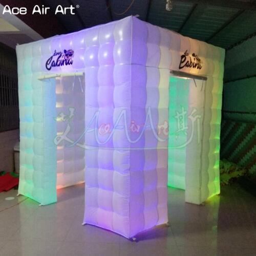 Factory price glowing cabina portable inflatable photo booth cubic,funny entertainment station with door curtains for Spain