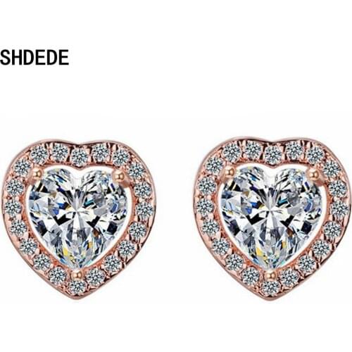 SHDEDE Heart Stud Earrings 925 Sterling Silver Fashion Jewelry Embellished With Crystals From Swarovski Women Party Gift -X543
