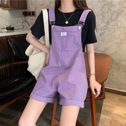2021 Summer Vintage Purple Jean Jumpsuit Cotton Wide Legs Bib Overalls Women Personality Denim Rompers