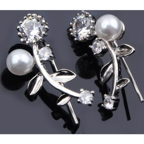 1Pair Stainless Steel Pearl Ear Clip Ear Crawler Earrings without Piercing Leaves No Pierced Ears Clip Earring Fashion Jewelry