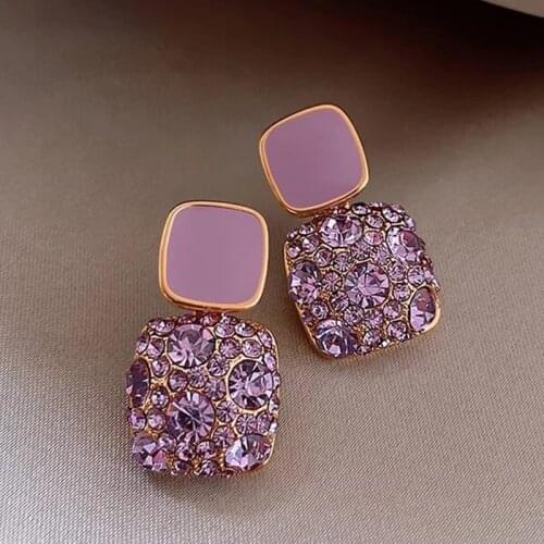 1 Pair Rhinestone Geo Decor Earrings For Woman 2021 New Arrival Simple Fashion Personalized Earrings Gift Party
