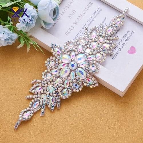 1 Pcs) Rhinestones Silver Crystal Rhinestone Applique Wedding Beaded Patch Trim Iron Sew on For Wedding Dresses Free Shipping