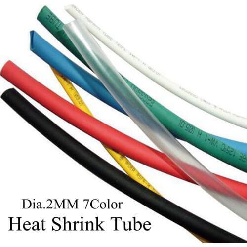 2mm Red Green Yellow Blue Black White Transparent Assorted Heat Shrink Tube Tubing Wire Wrap Insulation Sleeve Heating Cable