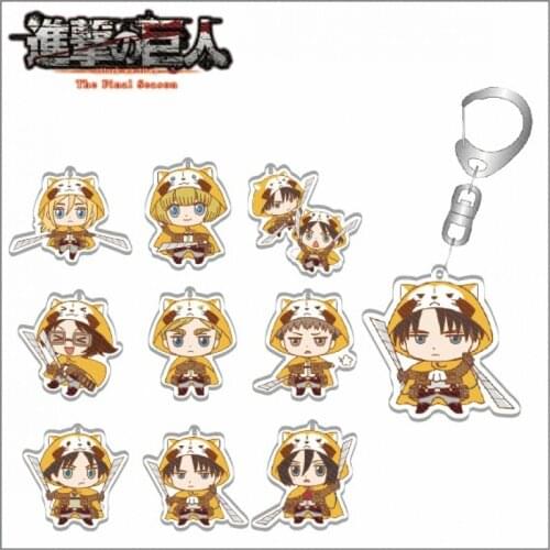 Anime Attack on Titan Cute Cat Cloak Acrylic Keychain Bag Pendant Keyring Toy Eren Jaeger Mikasa Rival Ackerman Erwin Smith