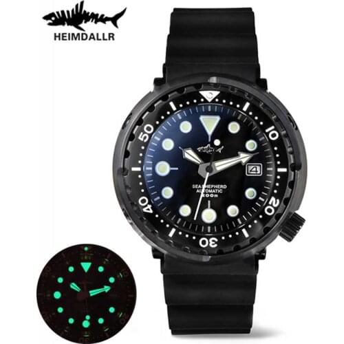 HEIMDALLR Mens Black Tuna Dive Watch Sapphire 200M Water Resistance Sapphire Crystal NH35 Automatic Movement Mechanical Watches