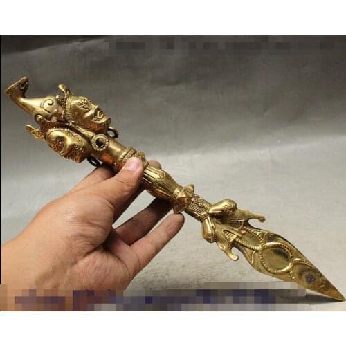 14" Tibetan Buddhism Temple Hayagriva Head Statue Phurba Dagger Holder