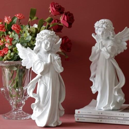 Home Decor Living Room Bookcase Crafts Statue Resin Fairy Angel Girl Sculpture with Wing Backyard Figure Angel Figurines