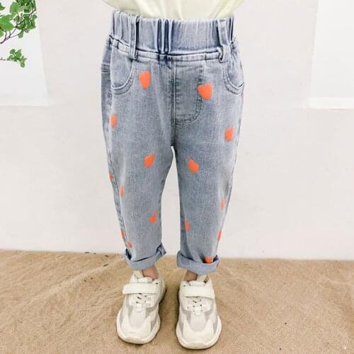 Baby Jeans Heart Pattern Jeans Girl Casual Style Jeans Infantil Spring Autumn Kid Clothes