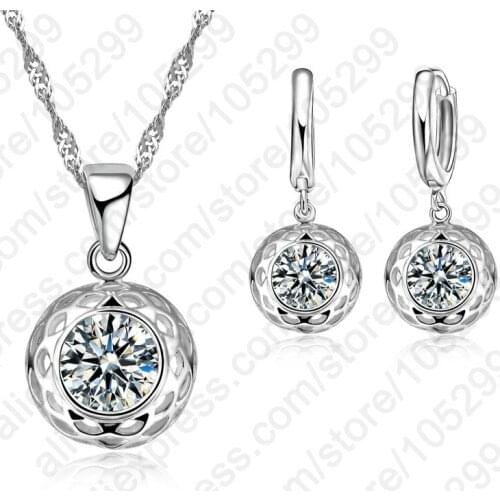 Elegant 925 Sterling Silver Cubic Zircon Necklace&Earring Pendant Jewelry Sets Women Wedding Gifts