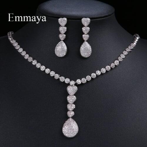 Emmaya Fashion Vivid Heart-shaped Zircon Chain Necklaces Earrings sets for Women Popular Jewelry banquet Gifts