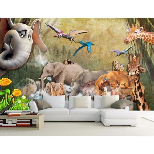 Custom photo mural 3d wallpaper animal background of the elephant giraffe painting 3d wall murals wallpaper for walls 3 d