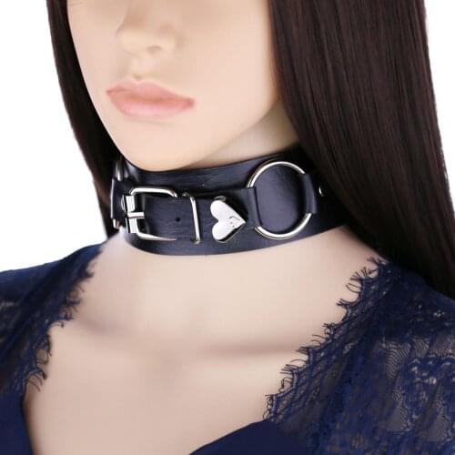Punk Leather Choker necklace Women Men Sexy Heart-shaped Black Gothic Punk Chokers Hip Hop Bondage Collar Party Gift Accessories