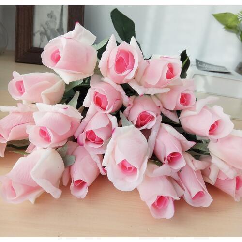 10 Pcs Real Touch Branch Stem Latex Rose Hand Feel Felt Simulation Decorative Artificial Silicone Rose Flowers Home Wedding