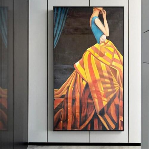 Fashion Luxurious Figure Canvas Paintings Abstract Yellow Dress Women Poster Print Wall Art POP for Living Room Home Aisle Decor