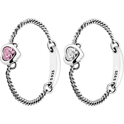 Pan home ring swaying heart-shaped pink zircon s925 silver stack sterling silver simple personality retro index finger female