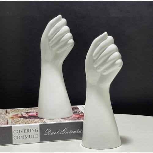 Creative White Ceramic Flower Vases Nordic Hand Shape Vase Sculpture Shelf Desktop Plant Pot Modern Home Office Art Decor Gifts