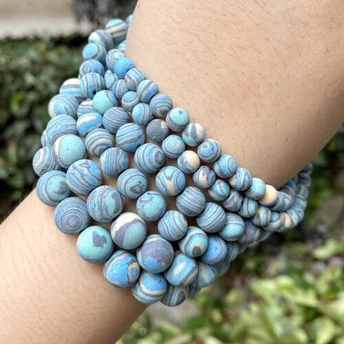 Wholesale Dull Polished Blue Malachite Stone Round Beads For Jewelry Making 6/8/10mm Spacer Loose Beads Diy Bracelets Necklaces